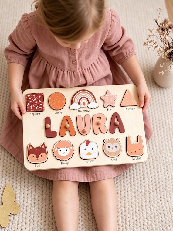 Animal Name Puzzle by Busy Puzzle | Baby Shower, Easter Gift | Girl and Boy | Custom and Personalized