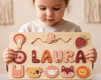 Animal Wooden Busy Board Puzzle, Personalized Name Puzzle Toy,Gift for One-Year-Olds,First Christmas Gift