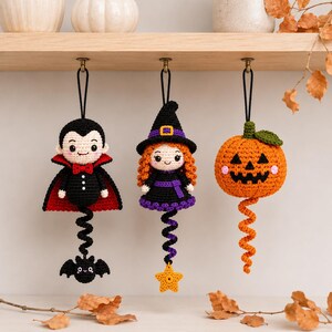 Halloween-Spiral-Häkelanleitung (PDF-Bundle) | Vampir-Hexe-Kürbis-Windspiel | Amigurumi-Ornament-Anleitung | DIY-Deko