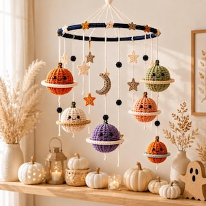 Pumpkin Planet Halloween Mobile Crochet Pattern PDF | Cute Nursery Mobile Amigurumi Pattern | Halloween Baby Decor | Instant Download