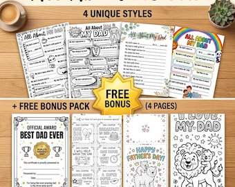 All About My Dad Printable, 4 Styles + Bonus Pack (PDF Download)