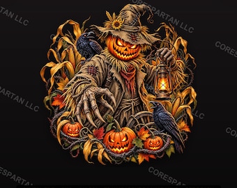 Kürbis-Vogelscheuche (PNG) | Halloween-Jack-O-Lantern-Design (DTF) | Raben-Mais-Sublimations-Clipart | Sofort-Download