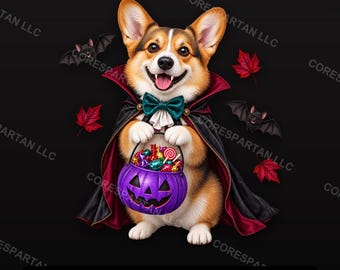 Corgis-Vampir-PNG-Sublimationsdesign | Niedlicher Dracula-Hund für Halloween (DTF-Transfer) | Süßes oder Saures (Digitaler Download)