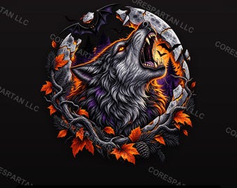 Heulender Wolfsmond PNG | Halloween DTF Design (Digitale Datei)