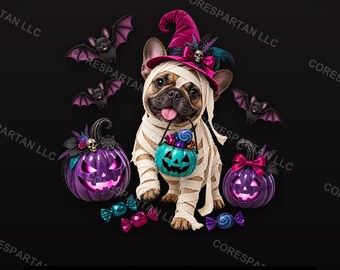 Mumie Französische Bulldogge Hexe Halloween DTF Transfer (Digitaler Download)