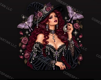 Mondorakel PNG-Sublimationsdesign | Mondfalter Gothic-Hexe DTF-Transfer | Mystische Rose Digitaler Download