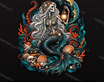 Skelett-Meerjungfrau PNG | Gothic Ocean Halloween DTF Transfer (Digitaler Download)