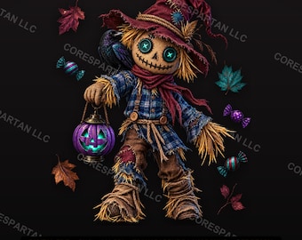 Vogelscheuchen-PNG-Sublimationsdesign | Herbst-Rabenlaterne für Halloween (DTF-Transfer) | Digitaler Download für die Herbsternte