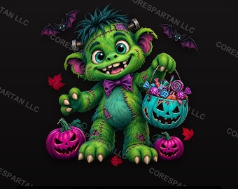 Kawaii Frankenstein Monster PNG | Halloween-Süßigkeitenkorb DTF-Transfer (Digitaler Download)