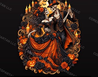 Viktorianisches Gothic-Skelettpaar-Design (DTF) | Halloween-Sublimations-PNG (Digitale Datei)