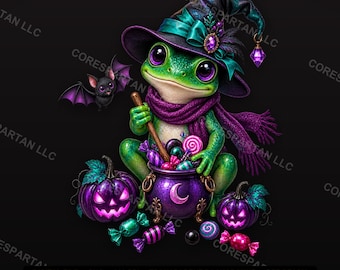 Kawaii Hexenfrosch Halloween DTF Transfer | Kesselbonbon PNG (Digitaler Download)