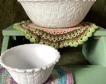 Vintage-Schalen der Indiana Glass Company mit dem Muster "Weavetex" oder "Basket Weave".