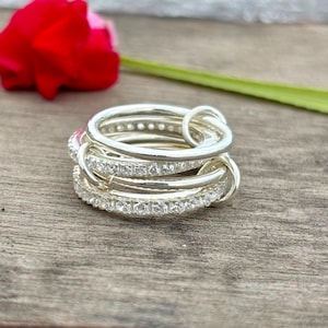 In elkaar grijpende statementring 925 sterlingzilver met meerdere schakels
