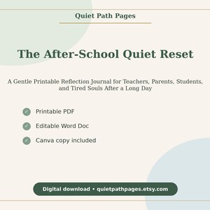 After School Reset Journal, Teacher Parent Student Reflection Workbook PDF