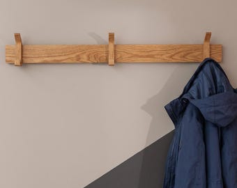 Perchero de pared de madera Tabix, perchero de roble macizo para entrada, perchero moderno para pasillo.