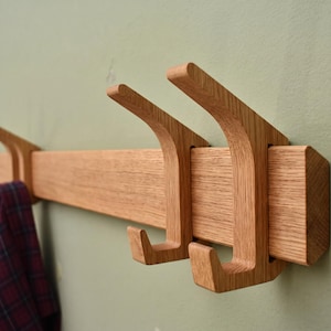 Tabix Oak Wall Coat Rack, Wooden Entryway Hooks, Minimalist Coat Hanger for Hallway