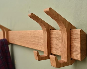 Tabix Oak Wall Coat Rack, Wooden Entryway Hooks, Minimalist Coat Hanger for Hallway