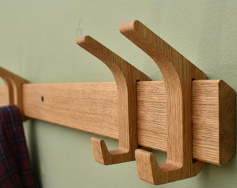 Perchero de pared Tabix de roble, ganchos de madera para recibidor, perchero minimalista para pasillo.