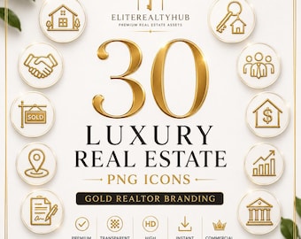 Luxury Real Estate Icon Bundle | Gold PNG Icons for Realtors, Buyers & Sellers | Instant Download