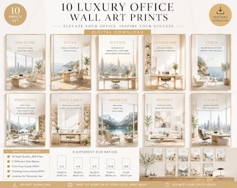 10 Luxury Office Wall Art Prints | Neutral Beige Gallery Set (Digital Download)
