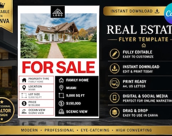 Editable Real Estate Flyer Template, Realtor Marketing, Just Listed (Instant Download)