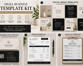Small Business Template Kit | Social Media, Business Card, Invoice, Price List (Digital Download)