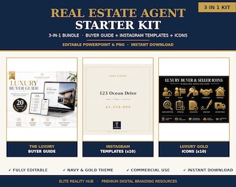 Real Estate Agent Starter Kit | Luxury Buyer Guide, Instagram Templates, Icons (PowerPoint, PNG)