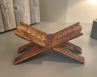 Hand Carved Wooden Folding Book Stand Rehal Quran Holder (Large)
