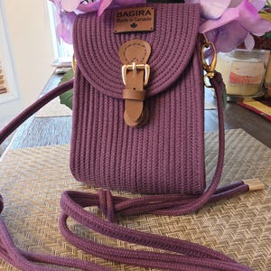Purple Cord Crossbody Phone Bag, Handmade in Canada, Leather Accent Shoulder Bag