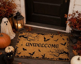 Unwelcome Halloween Doormat, Spooky Witchy Coir Front Porch Decor