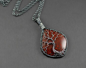 Dinosaur Bone Fossil, Antique Sterling Silver, Cabochon Tree of Life, Large Focal Pendant