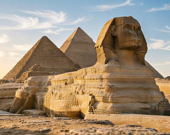 Oude Egypte muurkunst, grote sfinx van Gizeh print, piramide poster, Egyptisch decor, historisch kunstwerk, reisfotografie, ingelijste muurkunst