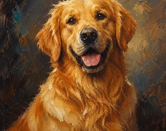 Golden Retriever Impasto Oil Painting Print, Dog Wall Art, Pet Lover Gift