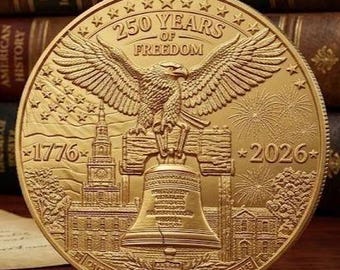 Commemorative Brass Coin – 250th Anniversary American Freedom, Liberty Bell, Eagle (1776-2026)
