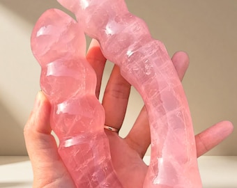 Polished Rose Quartz Crystal Wand, Natural Healing Stone, Meditation Tool