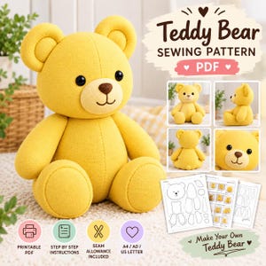 Patron de couture d'ours en peluche (PDF), patron de peluche, patron de couture d'ours en peluche, ours en peluche à faire soi-même, patron PDF à imprimer