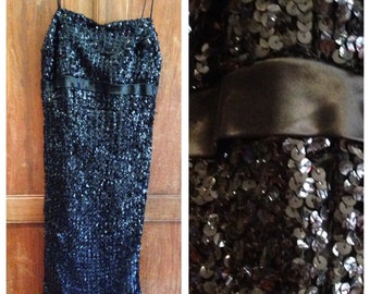 Vintage Early 1960s Sequinned Party Dress | 28 Bust | 60s Sequinned Dress