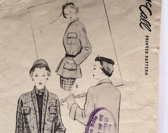 Vintage 1950 McCall 7983 Ladies Coat Sewing Pattern | Bust 34 | 50s Coat Pattern | Unused