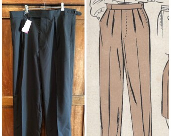 Reproduction 1940s Men's High Waisted Black Trousers | Size 36 | Unworn