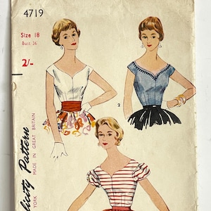 Vintage 1954 Simplicity 4719 Blouse Sewing Pattern: Bust 36, Unused