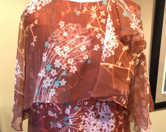 Vintage 1970s Flowing Brown Floral Evening Dress: 39 Bust, larger size