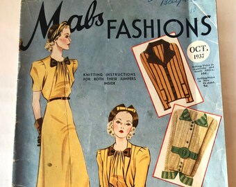 Vintage 1937 October Mabs Fashions Magazine with Knitting Patterns | 1937 Fashion Magazine