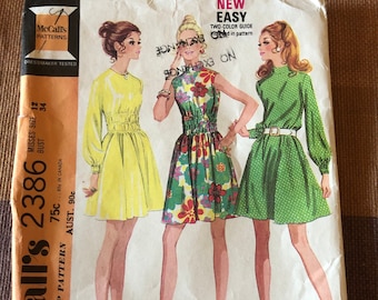 Vintage 1970 McCall's 2386 Shirred Dress Sewing Pattern in Factory Folds | Bust 34 | Unused