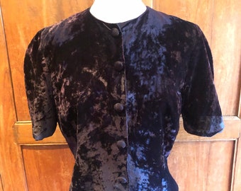 Vintage 1940s Black Crushed Velvet  Evening Jacket | 35 Bust | 1940s Jacket