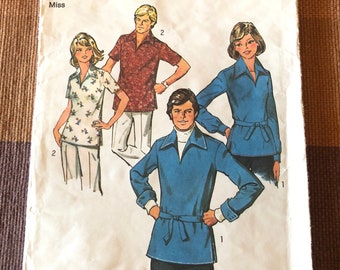 Vintage 1970 Simplicity 6436 Unisex Pullover Shirt Pattern | Bust 33.5 | Used