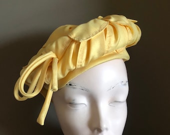 Vintage 1950s Lemon Yellow Layered Leaf Hat with Tie | 1950s hat | 1950s Yellow Hat