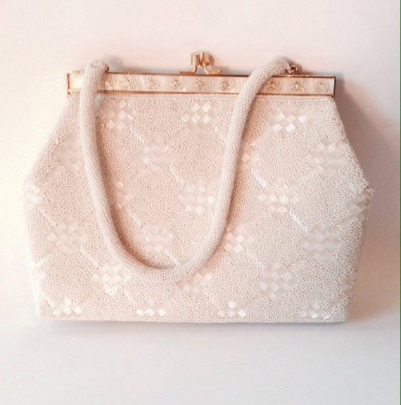 Vintage 1950s White Beaded Evening Bag | Wedding B