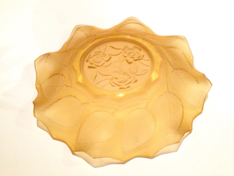 Vintage 1930s Amber /'Bagley/' Rose and Leaf Plate