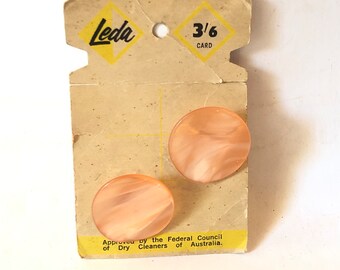 Early 1960s Leda Pink Lucite Buttons on Card x 2 |  Leda Deadstock | 1960s Buttons