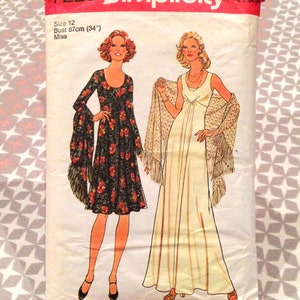 Vintage 1976 Simplicity 7725 Maxi Dress & Shawl Sewing Pattern | Bust 34 | 1970s Sewing
